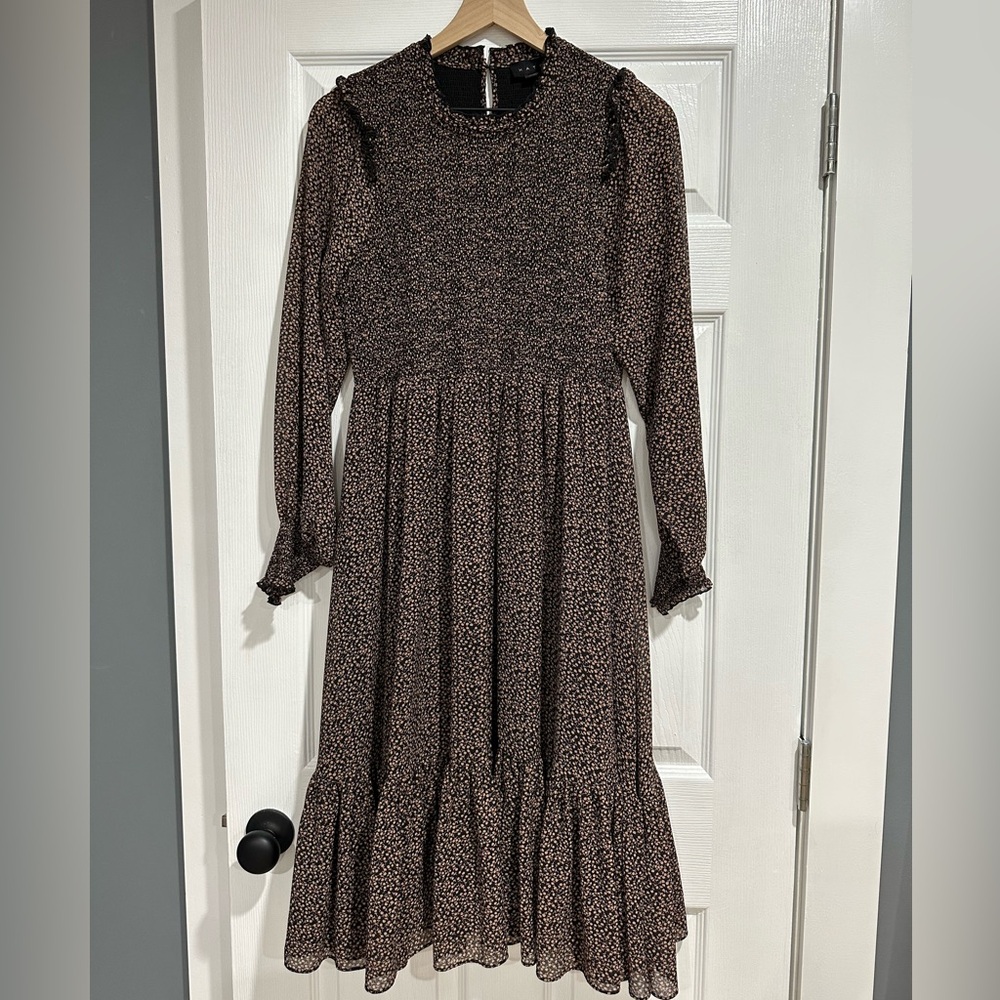 Hatch Brown Floral Long Sleeve Midi Dress